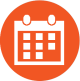 Icon: orange circle with an outline of a monthly calendar in white